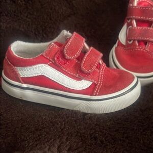 Vans Red and White Old Skool Sneakers with Velcro